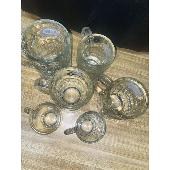 Vintage Set 6 A&W Root Beer Heavy Dimpled Glass Mug 6" & 4.5” & 3” AW 1970s - Picture 6 of 11